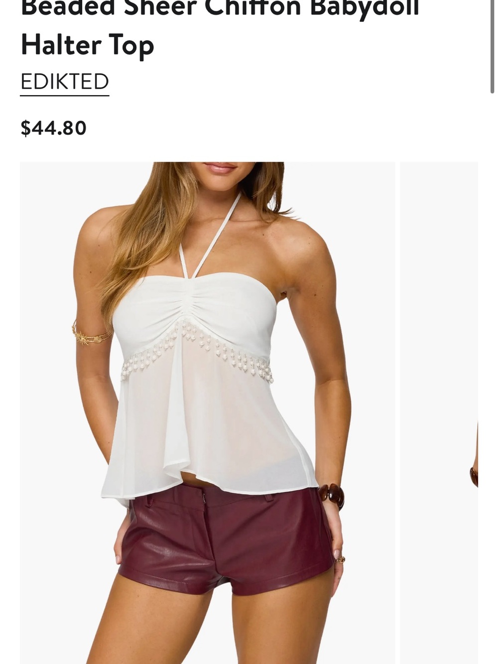 EDIKTED White Beaded Sheer Chiffon Necklace Halter Babydoll Top